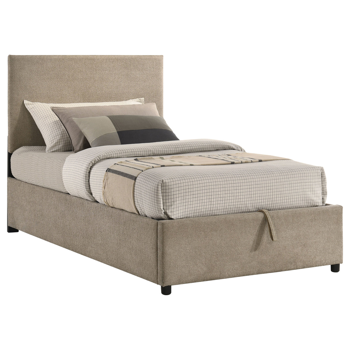 Reeves Tan Upholstered Twin Lift-Top Storage Platform Bed