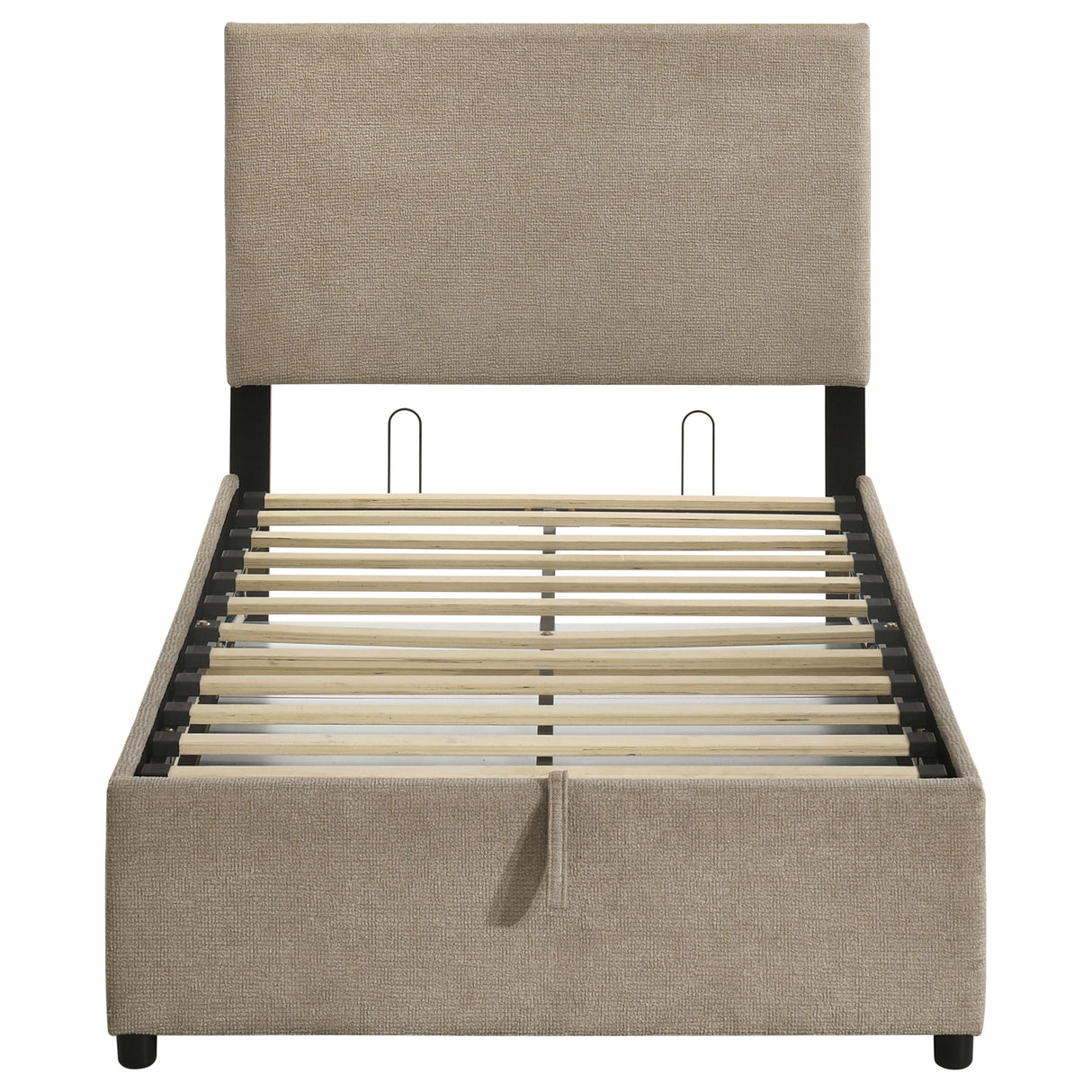 Reeves Tan Upholstered Twin Lift-Top Storage Platform Bed