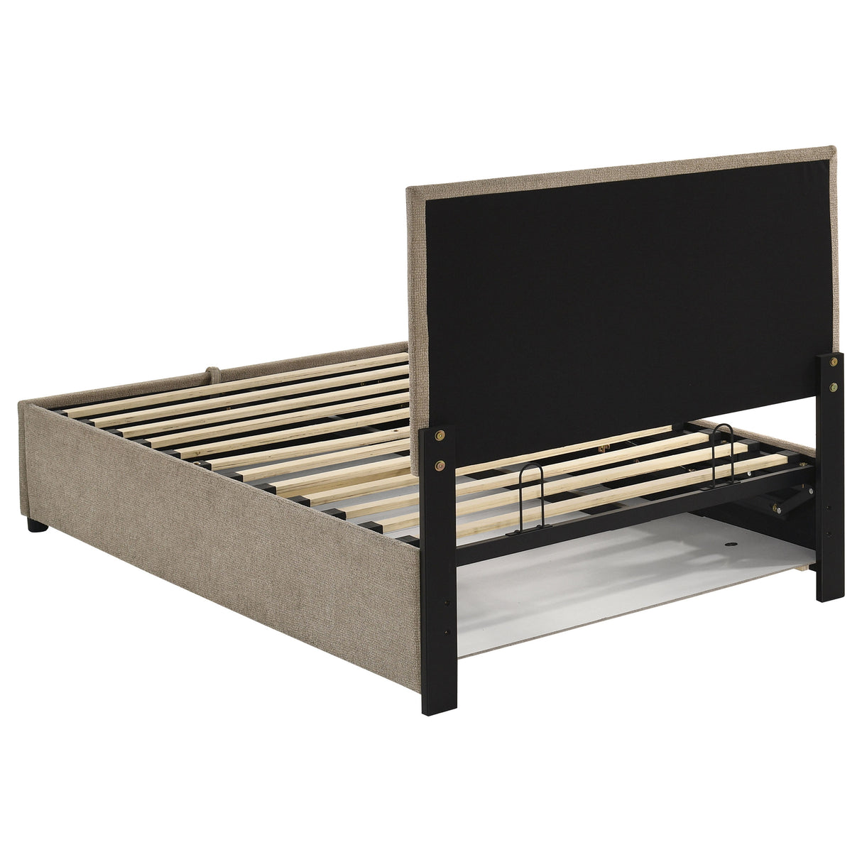Reeves Tan Upholstered Twin Lift-Top Storage Platform Bed