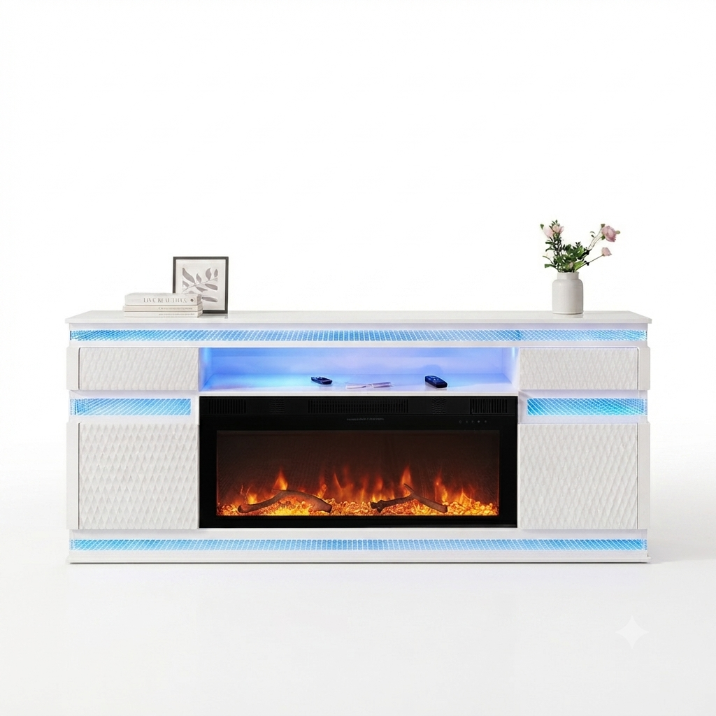 Burning Oak White Fire Place