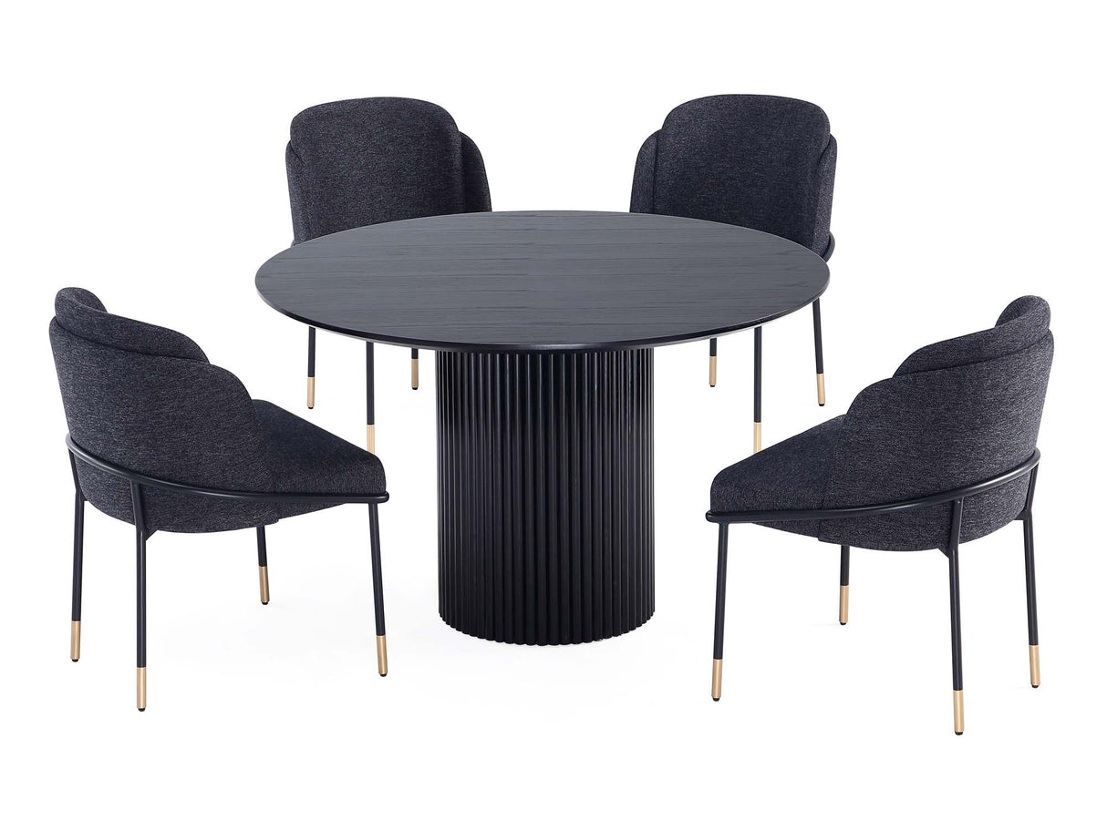 5-Piece Hathaway 47.24 Round Dining Set in Black with 4 Flor Dining Chairs in Black by Manhattan Comfort at Eve Furniture