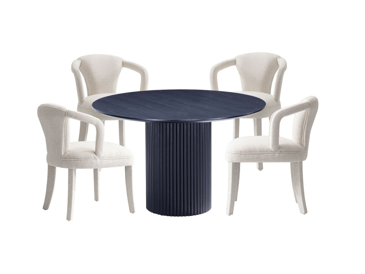 5-Piece Hathaway 47.24 Round Dining Set in Black with 4 Palmer Dining Armchairs in Ivory by Manhattan Comfort at Eve Furniture