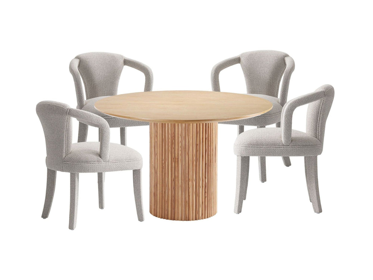 5-Piece Hathaway 47.24 Round Dining Set in Natural with 4 Palmer Dining Armchairs in Silver Lining by Manhattan Comfort at Eve Furniture