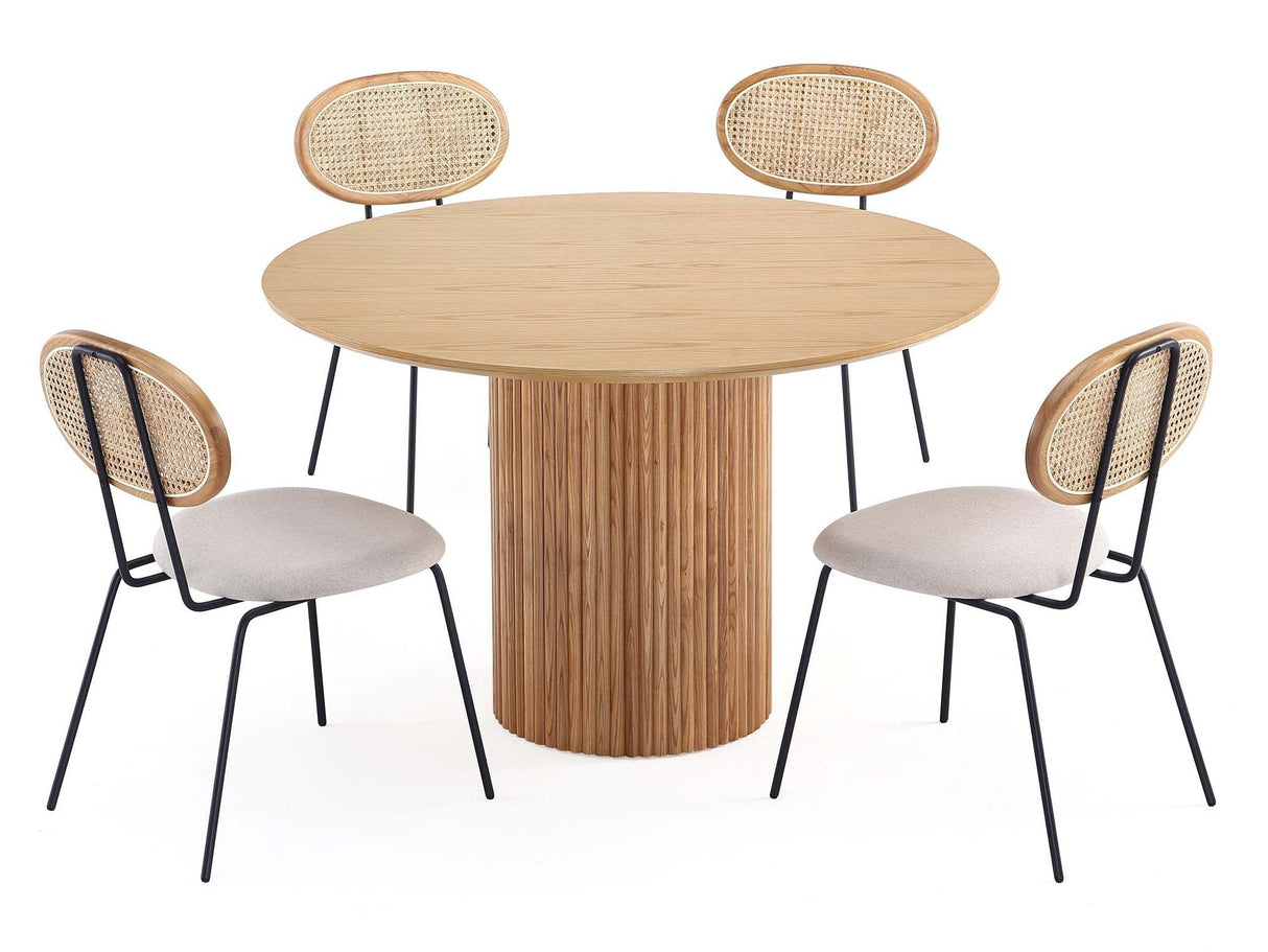 5-Piece Hathaway 47.24 Round Dining Set in Nature with 4 Jardin Dining Chairs by Manhattan Comfort at Eve Furniture