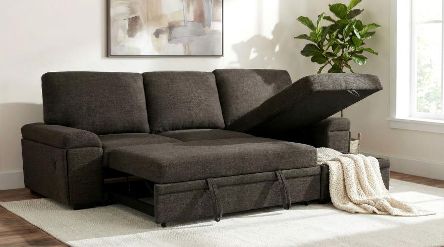Demko Brown Sleeper Sectional Sofa with Speaker and Storage Chaise by Coaster at Eve Furniture