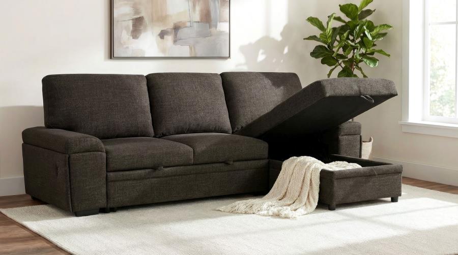 Demko Brown Sleeper Sectional Sofa with Speaker and Storage Chaise by Coaster at Eve Furniture