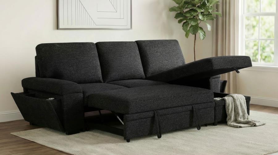 Demko Black Sleeper Sectional Sofa with Speaker and Storage Chaise by Coaster at Eve Furniture