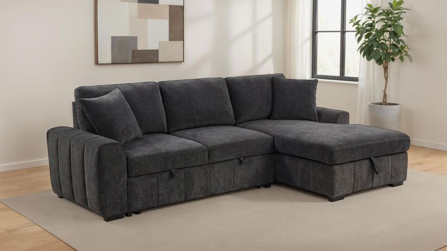 Pastrana Charcoal Grey Upholstered Sleeper Sectional Sofa RAF Chaise by Coaster at Eve Furniture