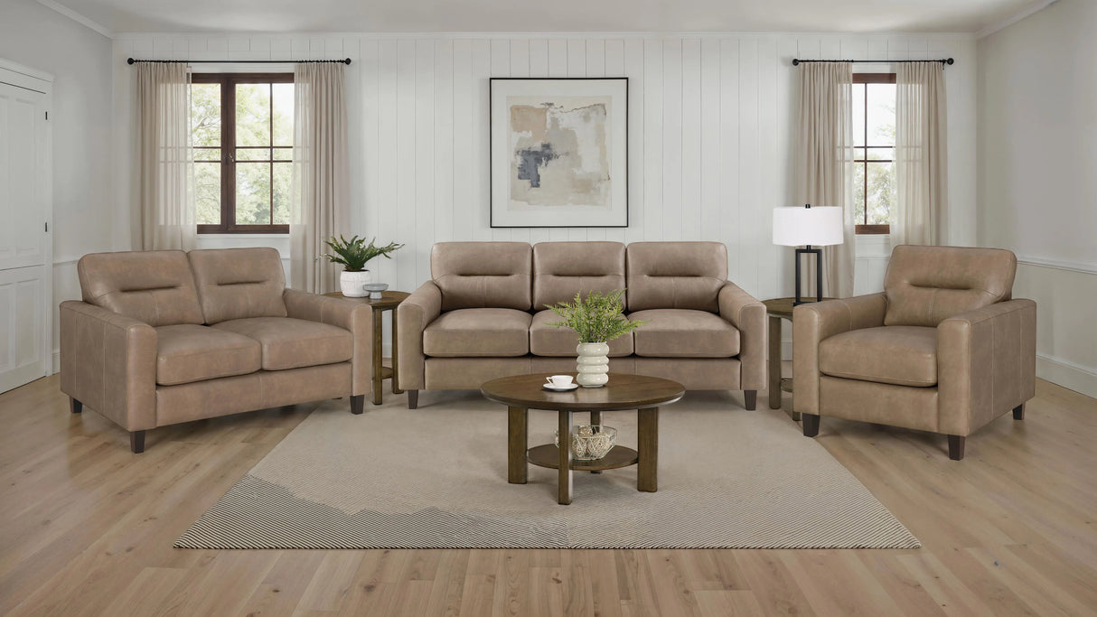 Scotland 3-piece Faux Leather Upholstered Sofa Set Brown by Coaster at Eve Furniture