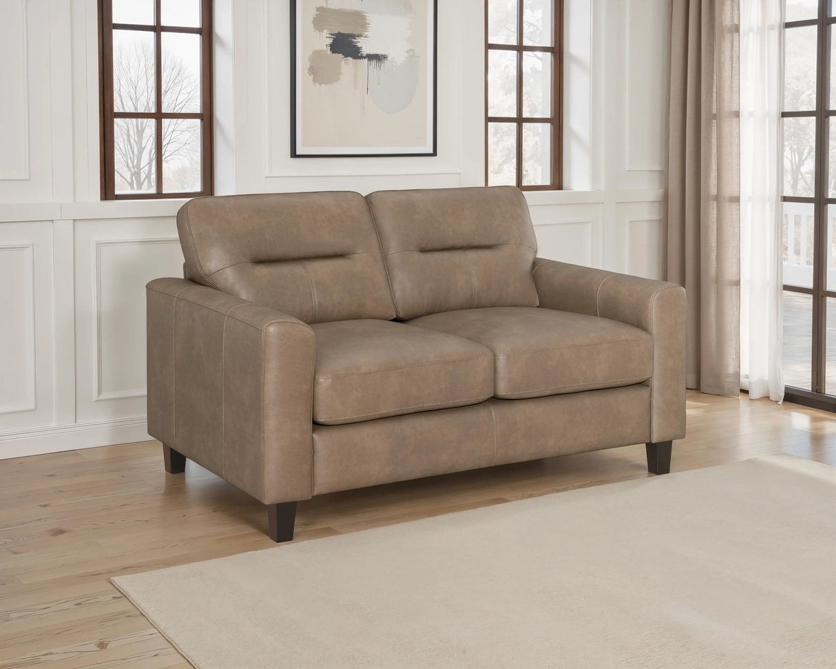Scotland Brown Faux Leather Upholstered Track Arm Loveseat by Coaster at Eve Furniture