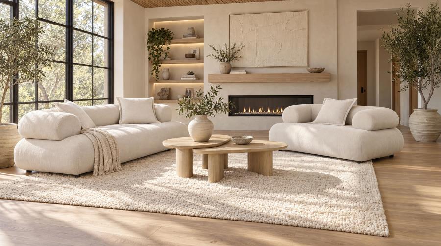 Eskola Ivory 2-Piece Chenille Sofa and Accent Chair Set by Coaster at Eve Furniture