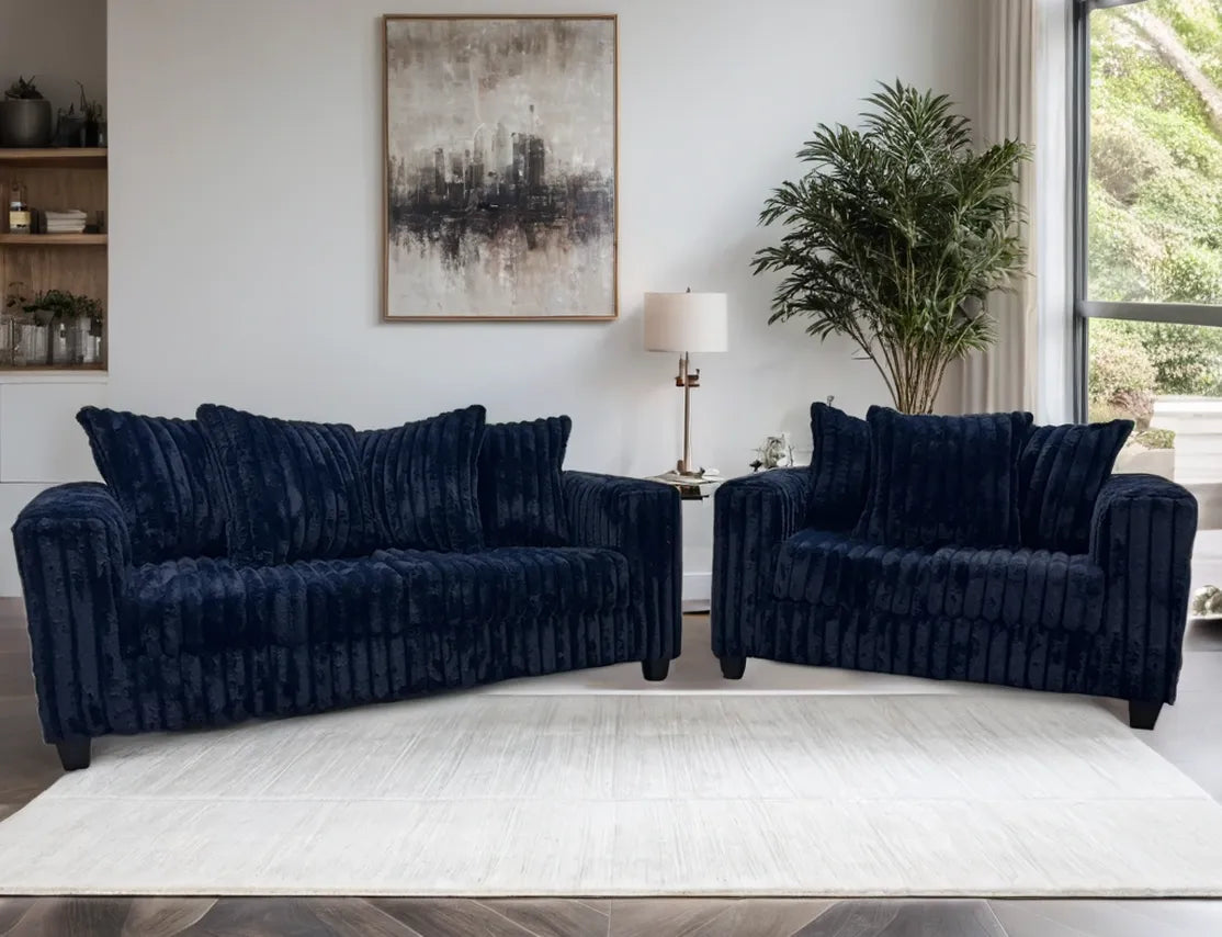 Larce Navy Blue Sofa & Loveseat by Happy Homes at Eve Furniture