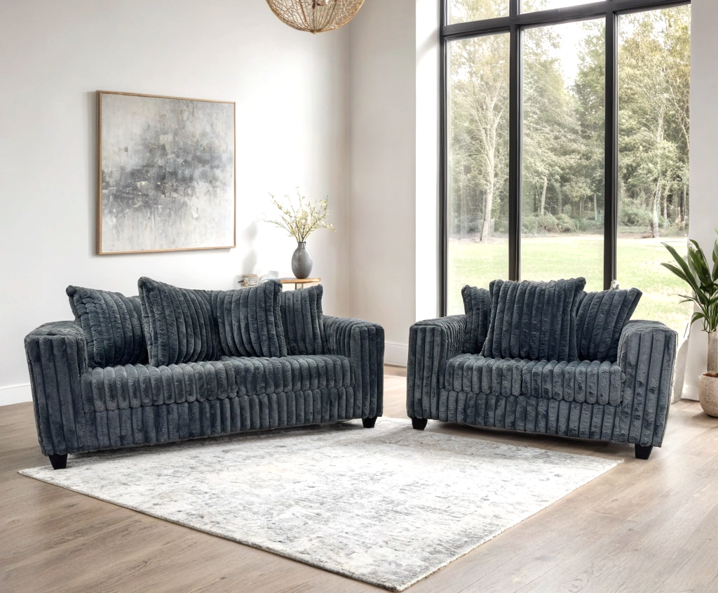 Larce Charcoal Sofa & Loveseat by Happy Homes at Eve Furniture