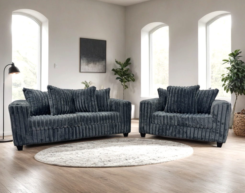 Larce Charcoal Sofa & Loveseat by Happy Homes at Eve Furniture