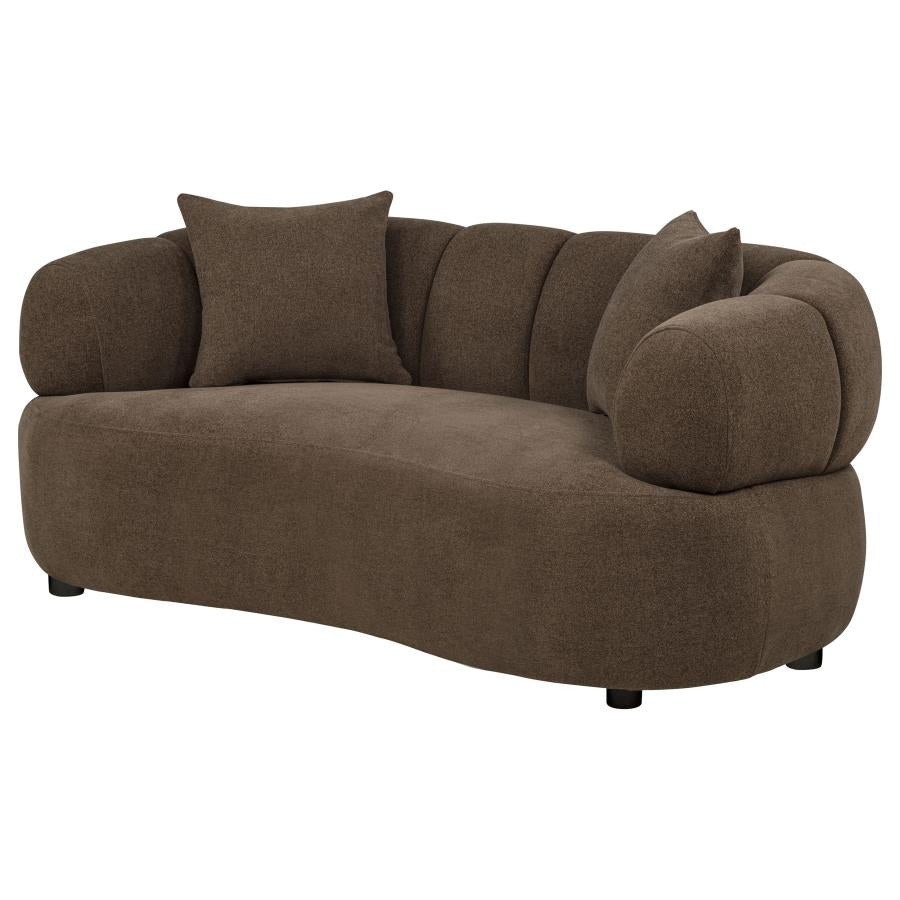 Casarin Brown Fabric Channel-Back Loveseat
