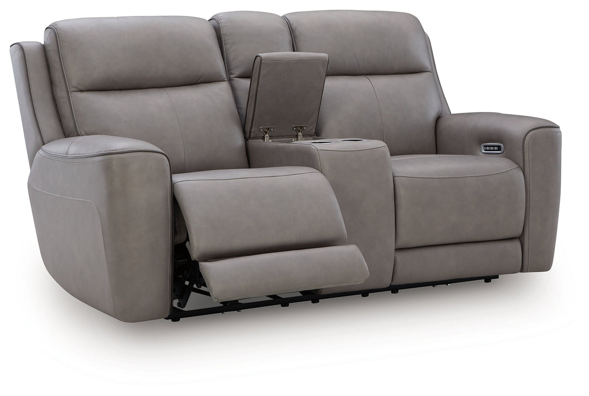 5Z-Comfort Coin Dual Power Leather Reclining Loveseat with Console by Ashley at Eve Furniture