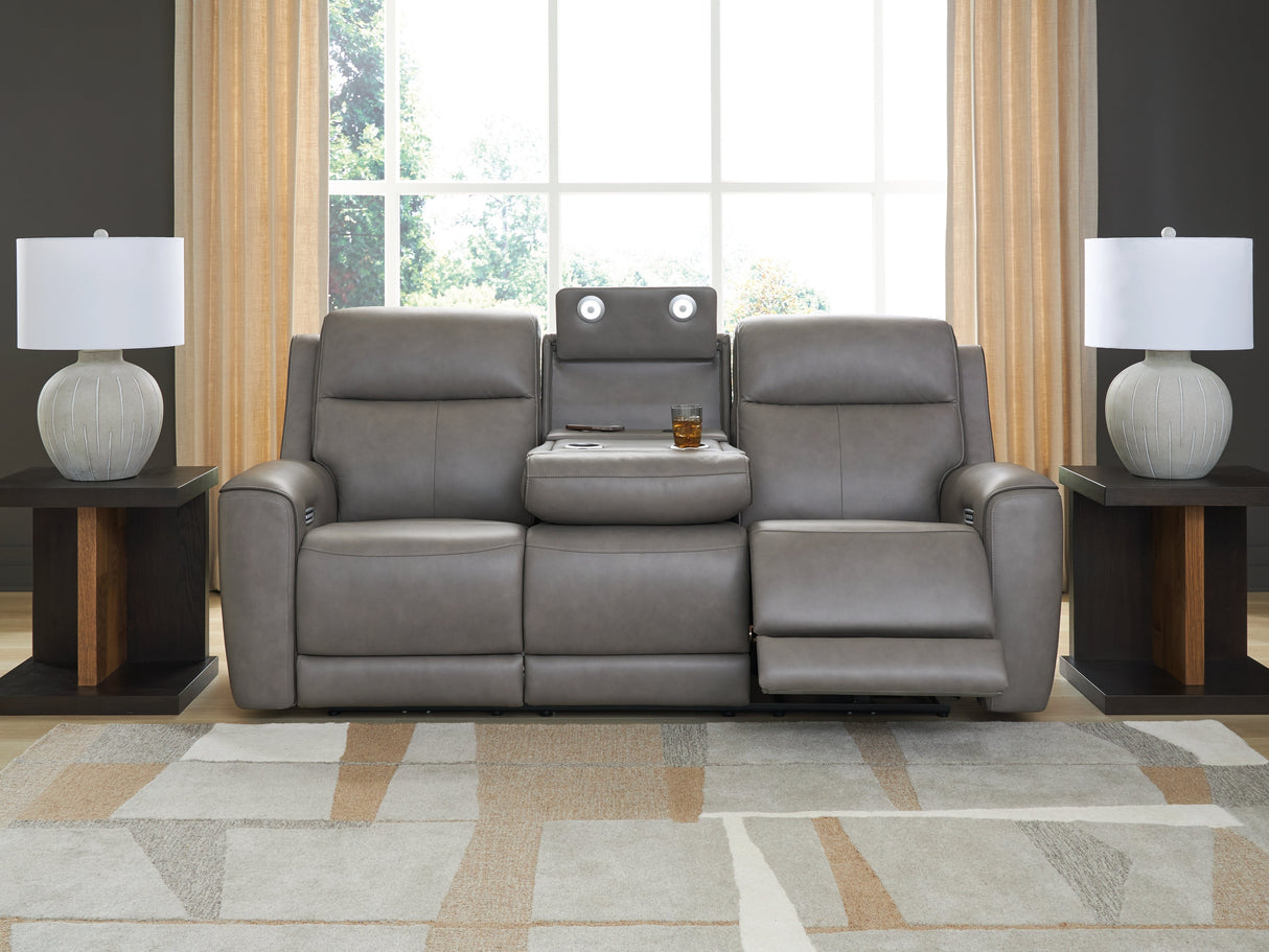 5Z-Relaxation Coin Dual Power Leather Reclining Sofa by Ashley at Eve Furniture