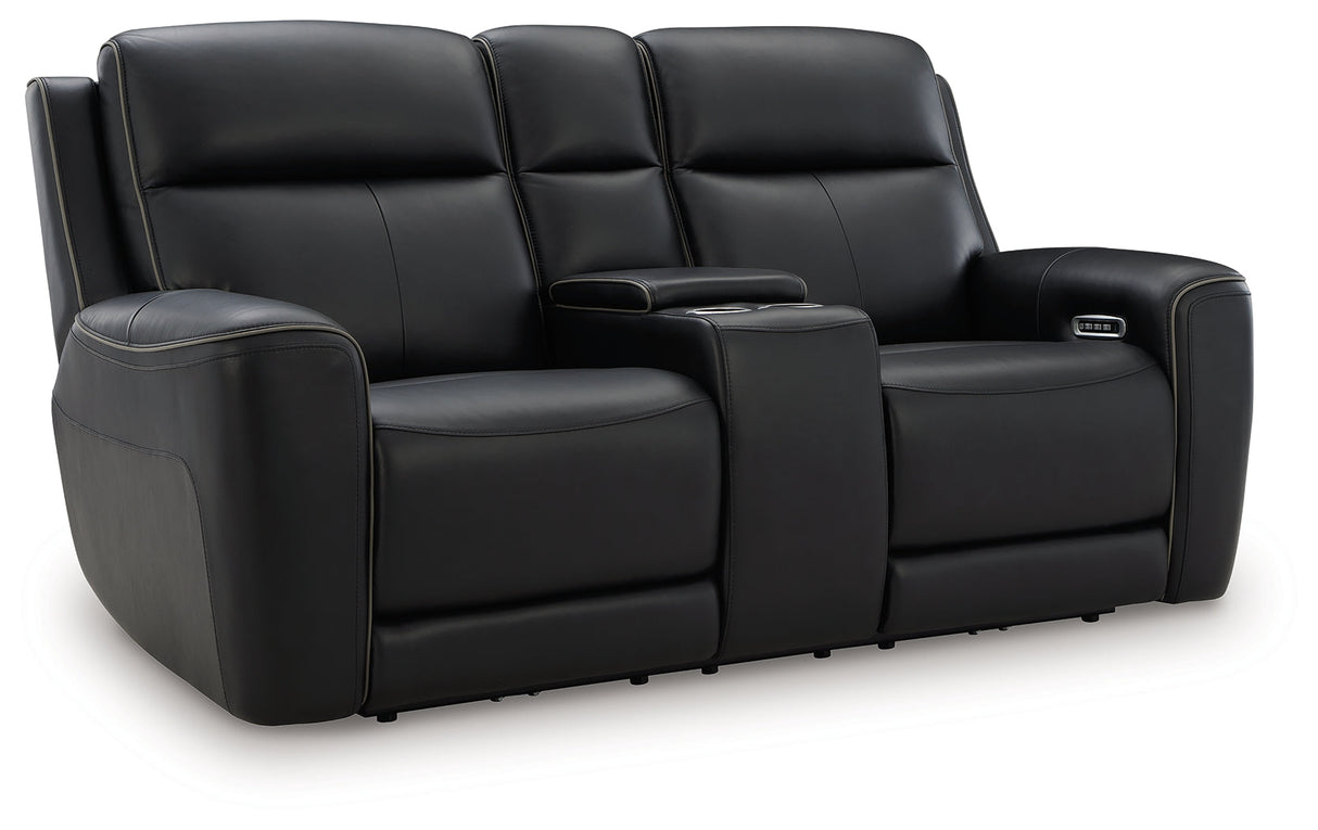 5Z-Relaxation Onyx Dual Power Leather Reclining Loveseat with Console by Ashley at Eve Furniture
