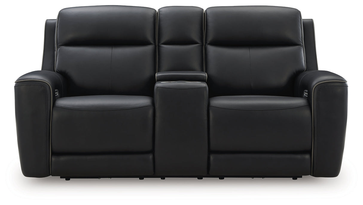 5Z-Relaxation Onyx Dual Power Leather Reclining Loveseat with Console by Ashley at Eve Furniture