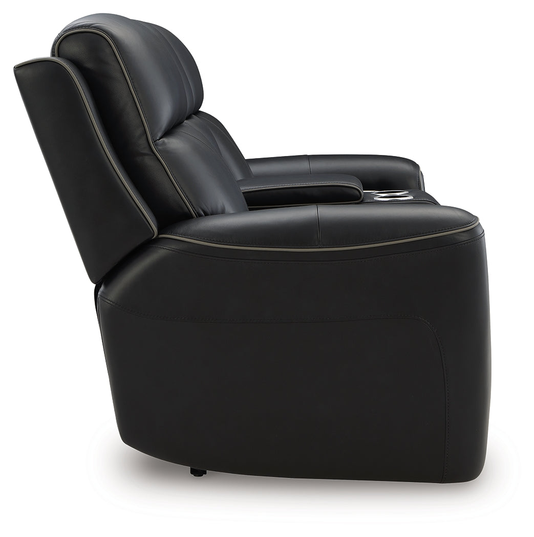 5Z-Relaxation Onyx Dual Power Leather Reclining Loveseat with Console by Ashley at Eve Furniture