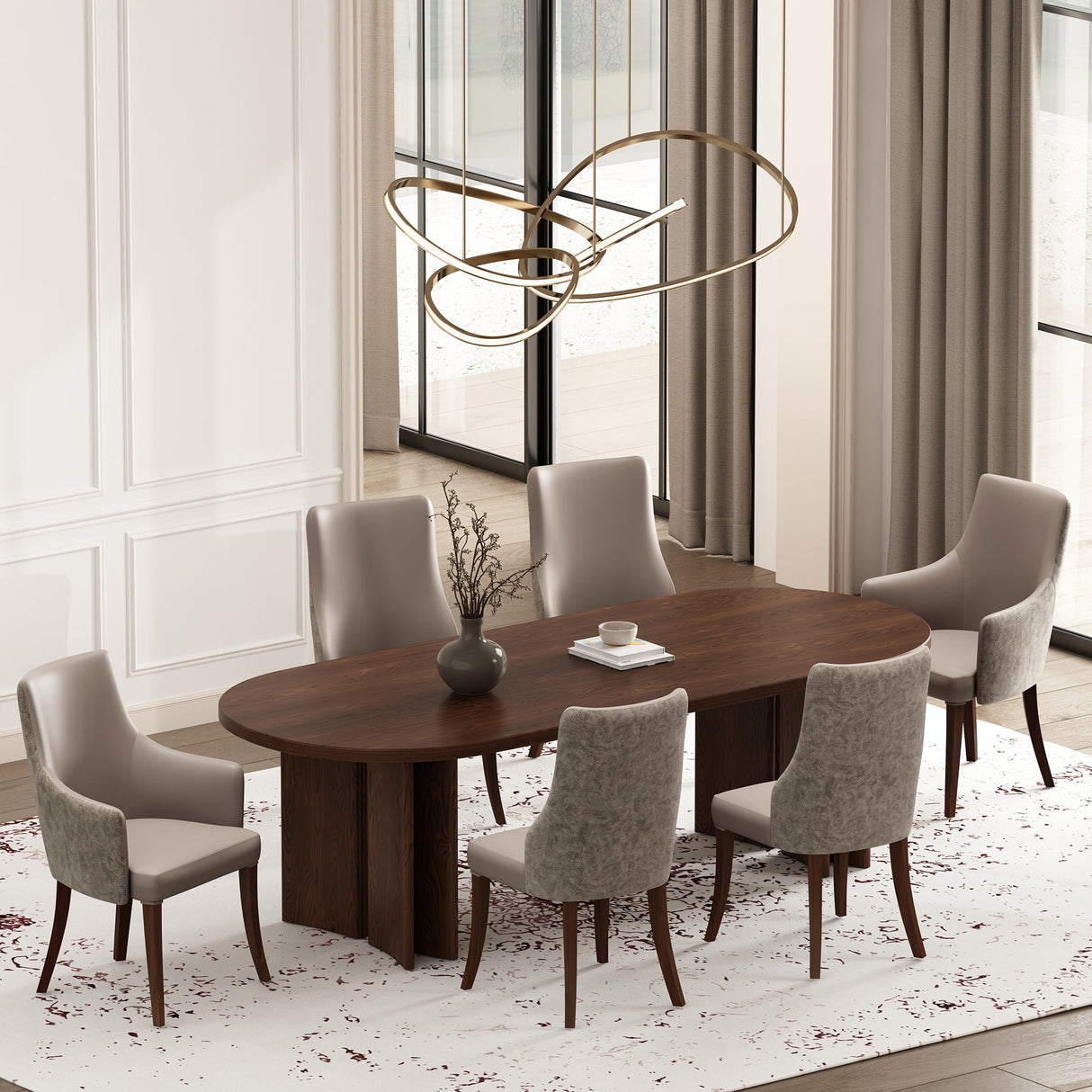 6-Piece Connie Dining Chair and Arm Chair in Taupe by Manhattan Comfort at Eve Furniture