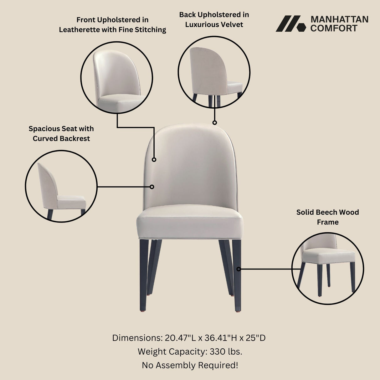 6-Piece Hillman Dining Chair and Arm Chair in Light Grey by Manhattan Comfort at Eve Furniture