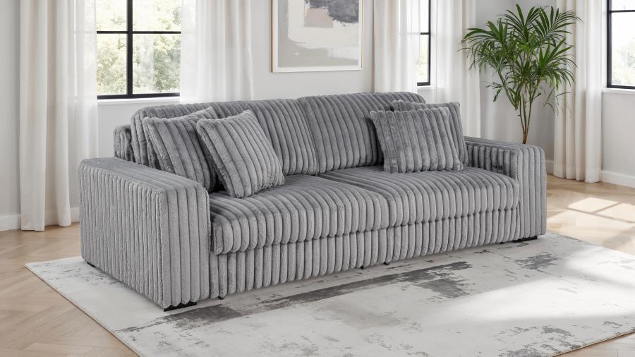 Jacana Gray Corduroy Upholstered Dual Power Chaise Sofa by Coaster at Eve Furniture