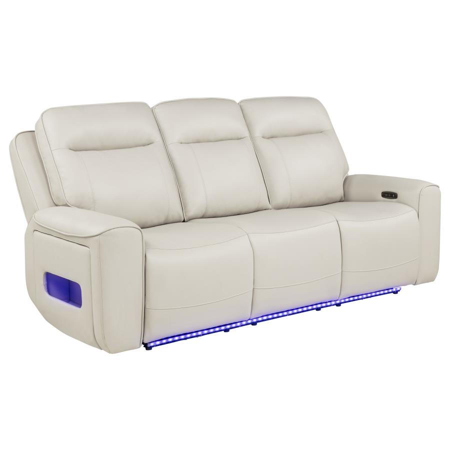 Rojas Greige Dual Power Reclining Sofa with Drop-Down Console by Coaster at Eve Furniture