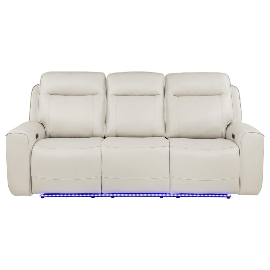 Rojas Greige Dual Power Reclining Sofa with Drop-Down Console by Coaster at Eve Furniture