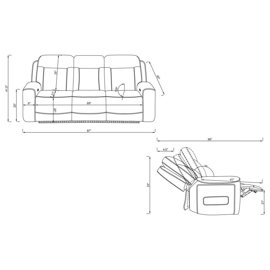 Rojas Greige Dual Power Reclining Sofa with Drop-Down Console by Coaster at Eve Furniture