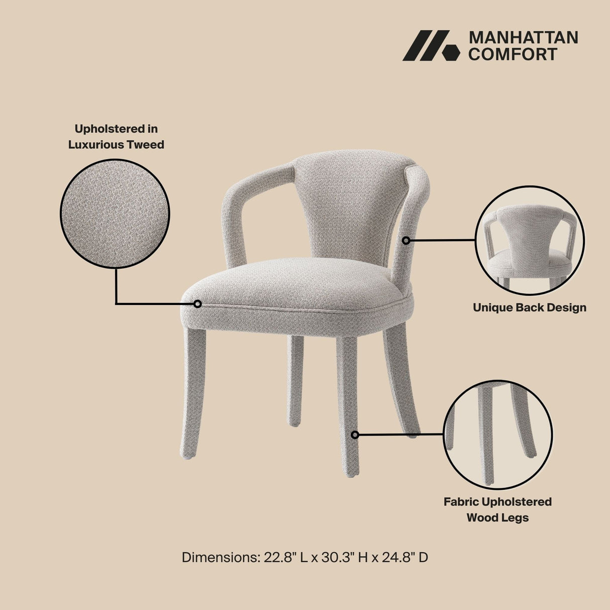 7-Piece Hathaway 59.05 Round Dining Set in Black with 6 Flor Dining Chairs in Silver Lining by Manhattan Comfort at Eve Furniture