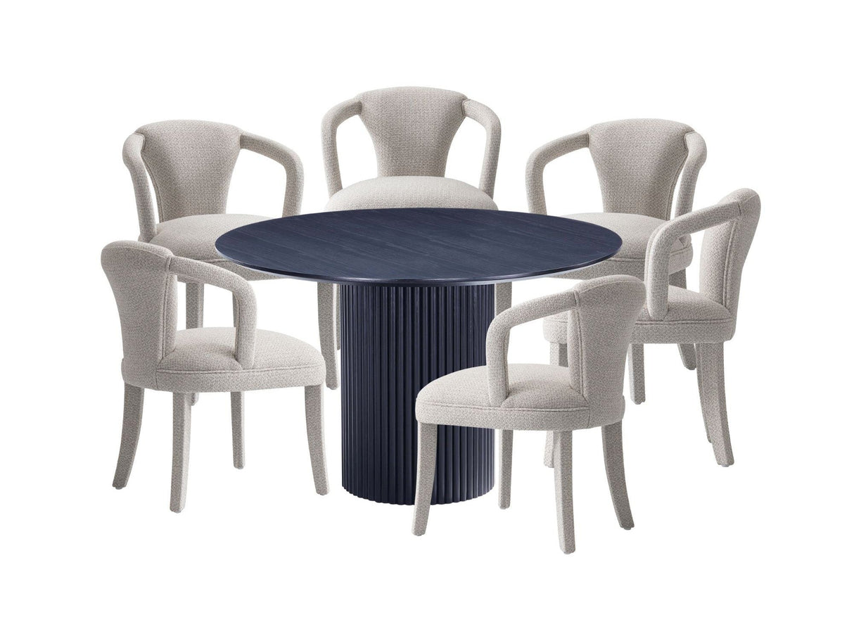 7-Piece Hathaway 59.05 Round Dining Set in Black with 6 Flor Dining Chairs in Silver Lining by Manhattan Comfort at Eve Furniture