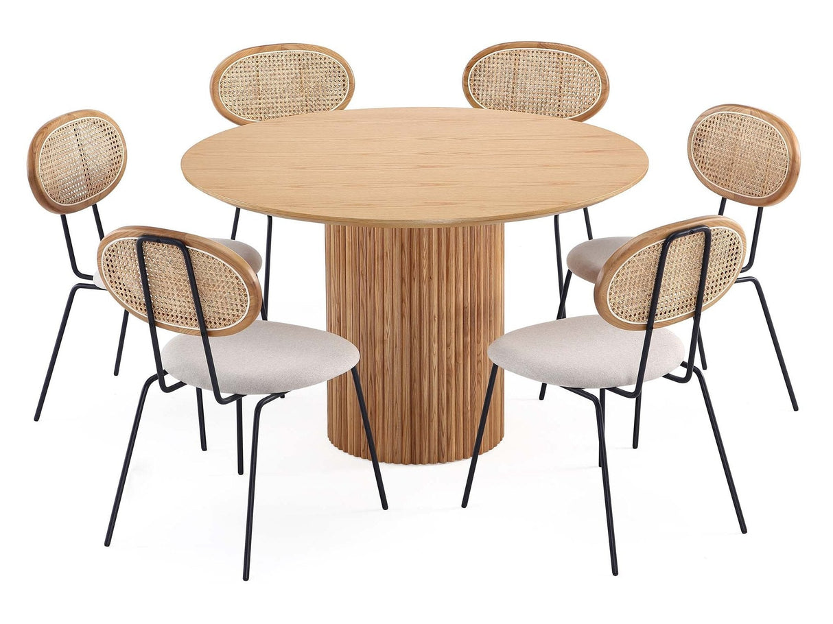 7-Piece Hathaway 59.05 Round Dining Set in Nature with 6 Jardin Dining Chairs by Manhattan Comfort at Eve Furniture