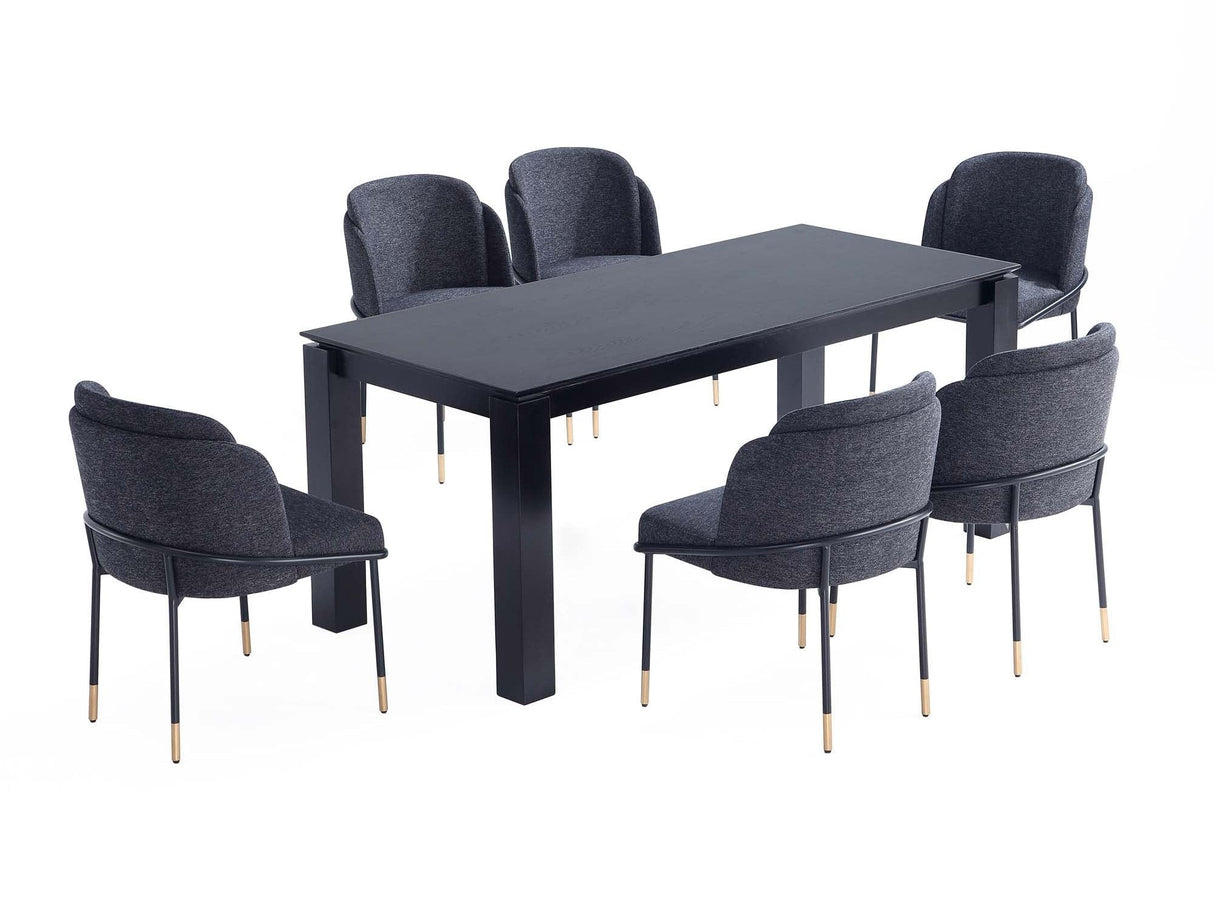 7-Piece Rockaway 70.86 Dining Set in Black with 6 Flor Dining Chairs in Black by Manhattan Comfort at Eve Furniture