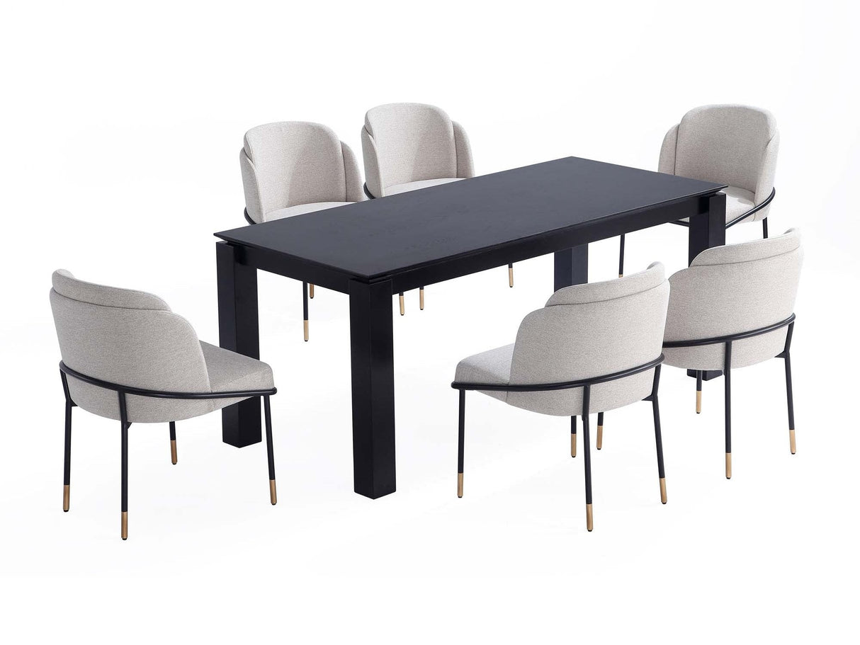 7-Piece Rockaway 70.86 Dining Set in Black with 6 Flor Dining Chairs in Wheat by Manhattan Comfort at Eve Furniture