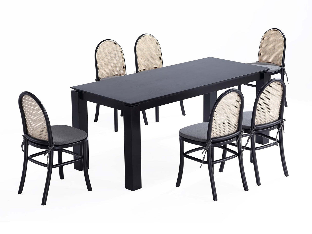 7-Piece Rockaway 70.86 Dining Set in Black with 6 Paragon 1.0 Dining Chairs by Manhattan Comfort at Eve Furniture