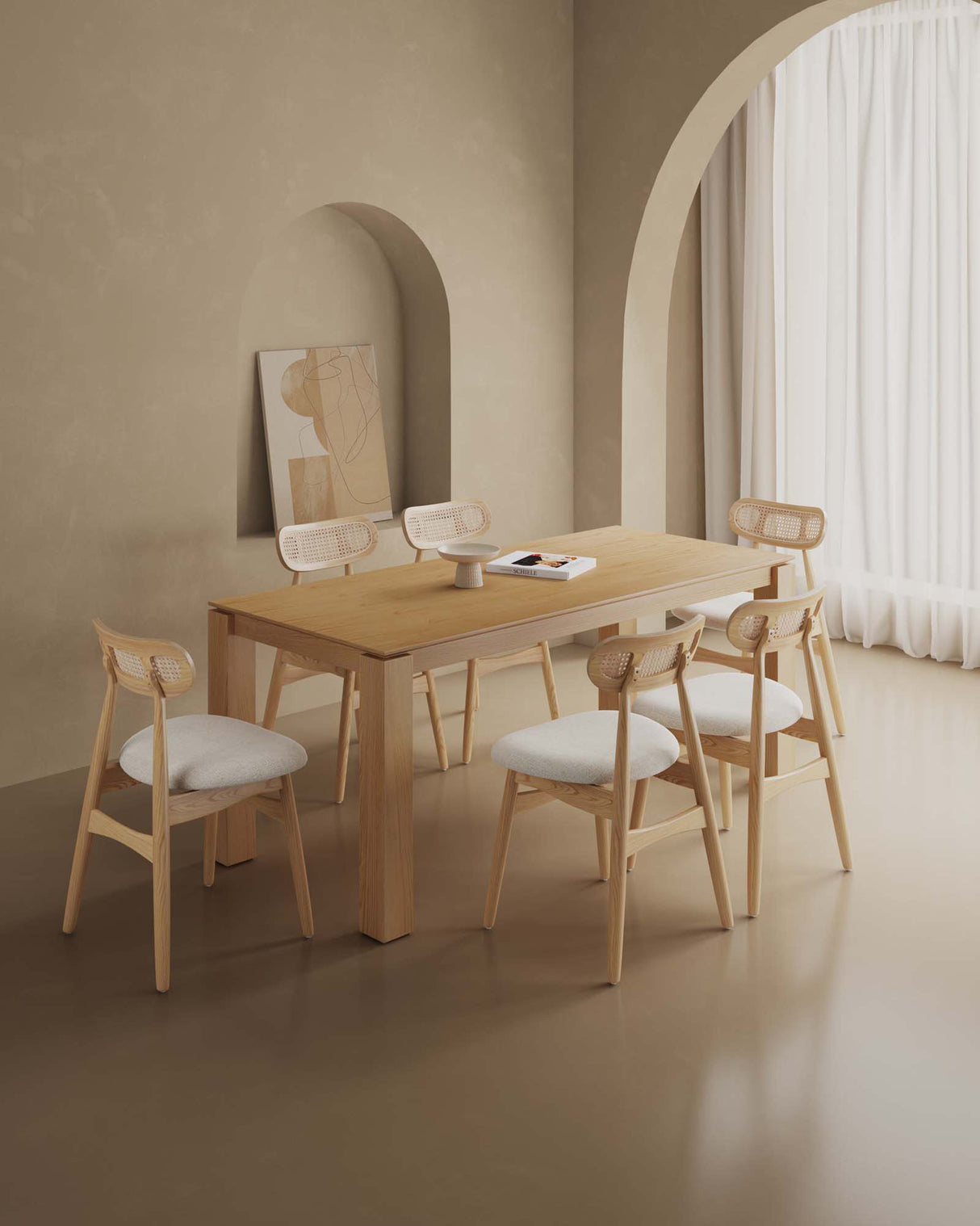 7-Piece Rockaway 70.86 Dining Set in Nature with 6 Colbert Dining Chairs by Manhattan Comfort at Eve Furniture