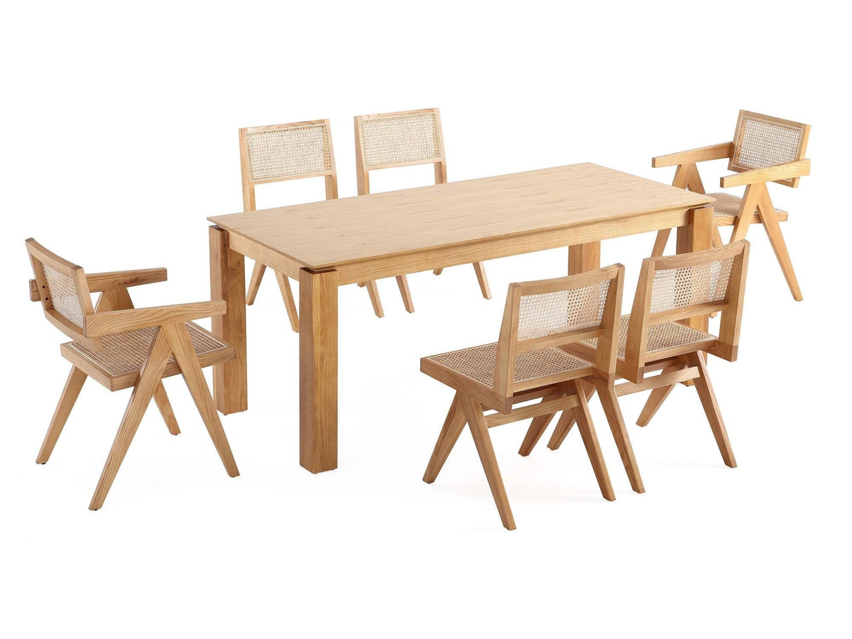 7-Piece Rockaway 70.86 Dining Set in Nature with 6 Hamlet Side and Arm Chairs by Manhattan Comfort at Eve Furniture