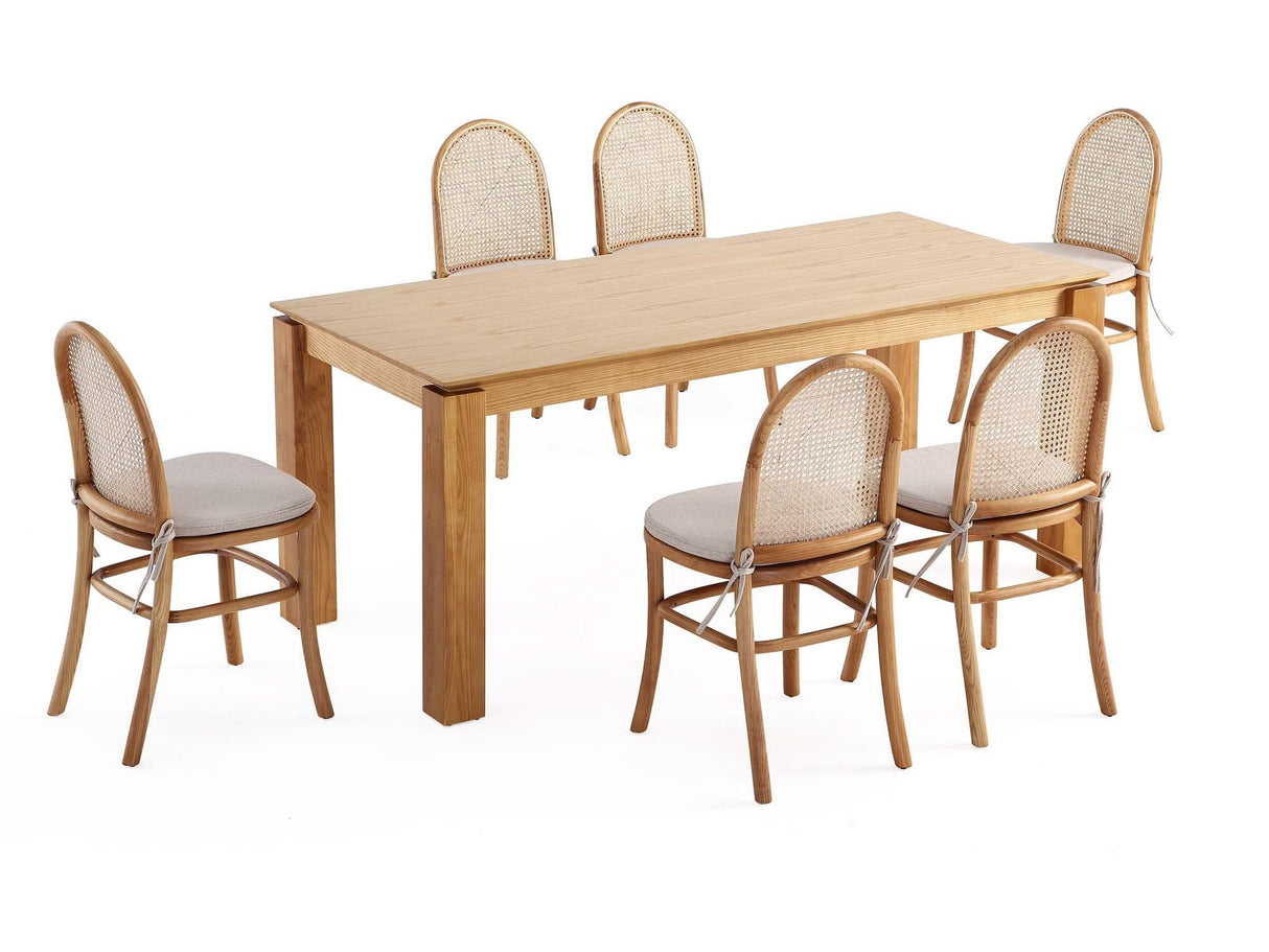 7-Piece Rockaway 70.86 Dining Set in Nature with 6 Paragon 1.0 Dining Chairs by Manhattan Comfort at Eve Furniture