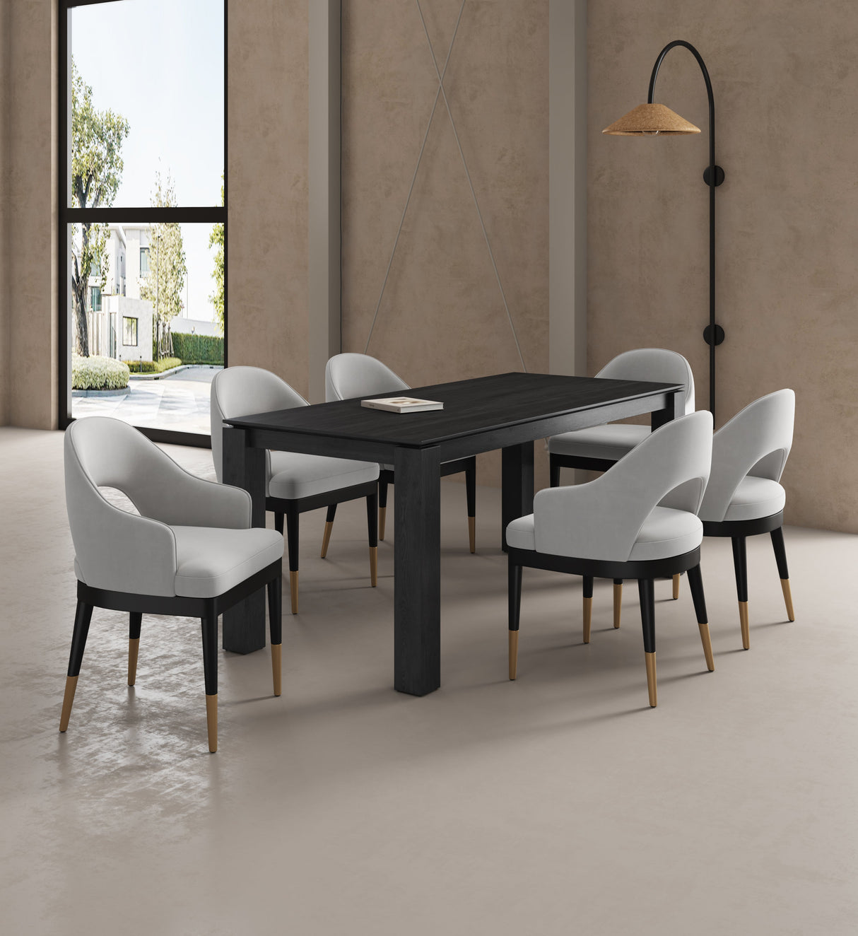 7-PieceRockaway 70.86 Dining Set with 6 Carrington Chairs in Black and Light Grey by Manhattan Comfort at Eve Furniture