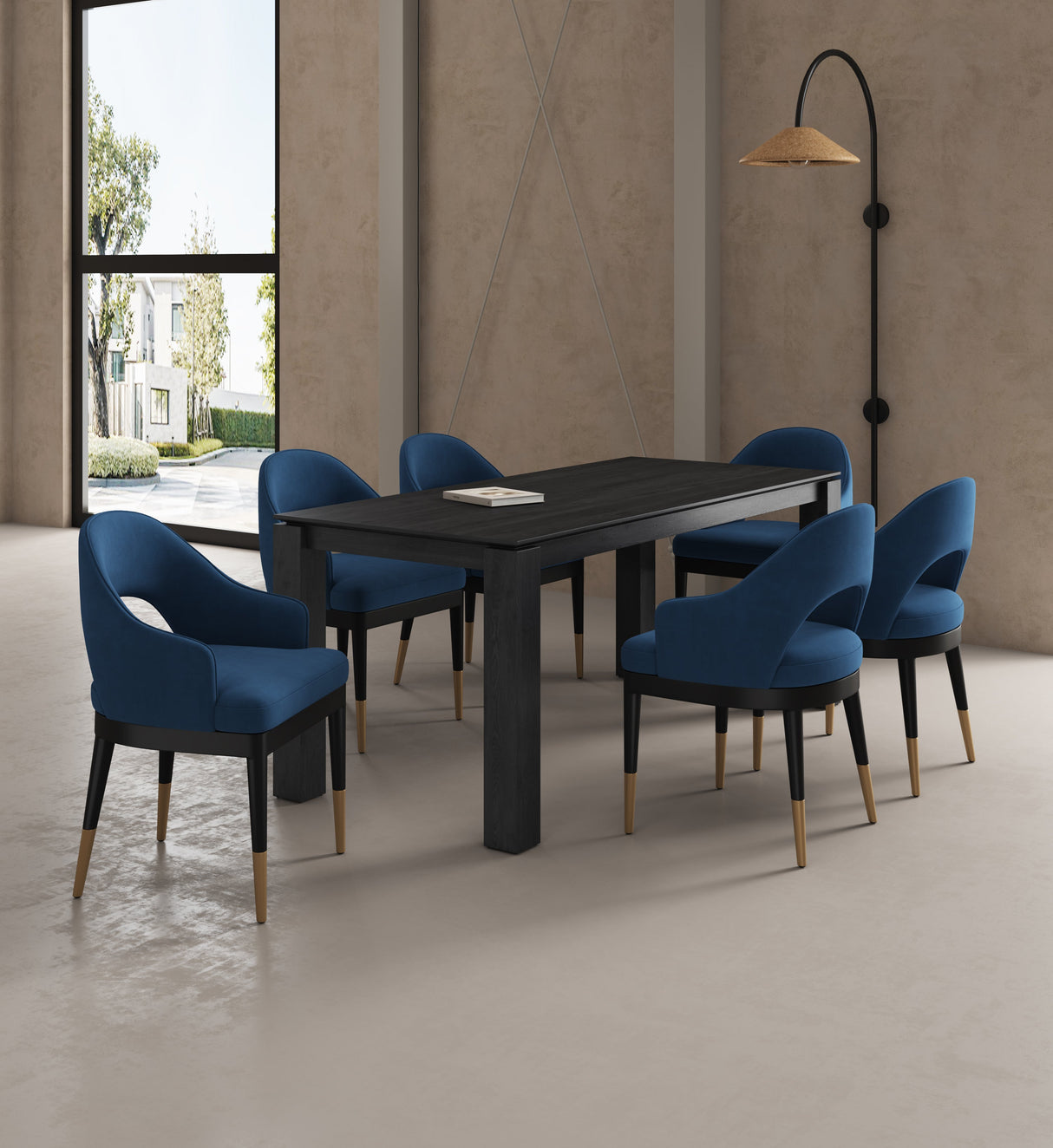 7-PieceRockaway 70.86 Dining Set with 6 Carrington Chairs in Black and Midnight Blue by Manhattan Comfort at Eve Furniture