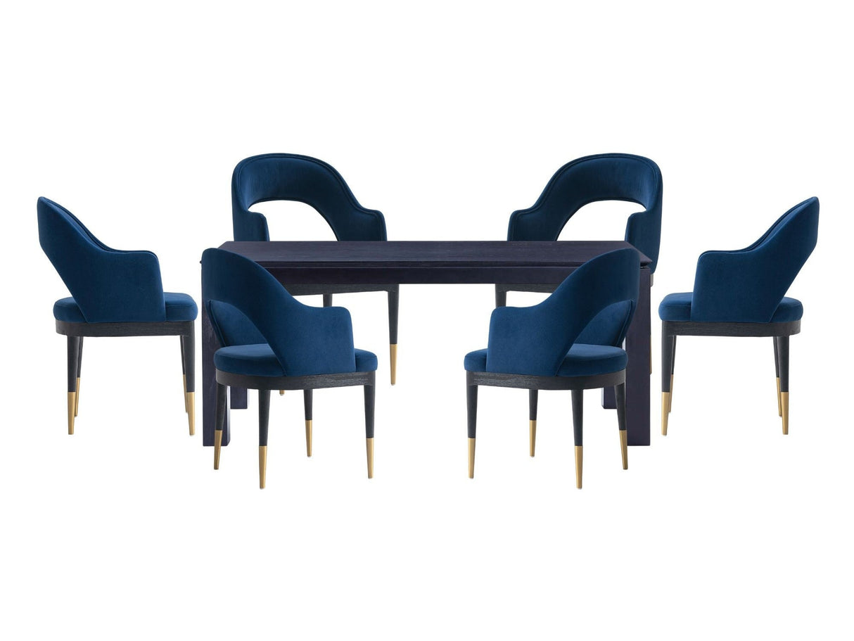 7-PieceRockaway 70.86 Dining Set with 6 Carrington Chairs in Black and Midnight Blue by Manhattan Comfort at Eve Furniture