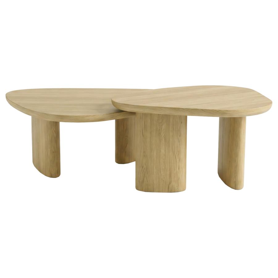 Arjona Honey Oak 2-Piece Triangular Nesting Coffee Table Set by Coaster at Eve Furniture