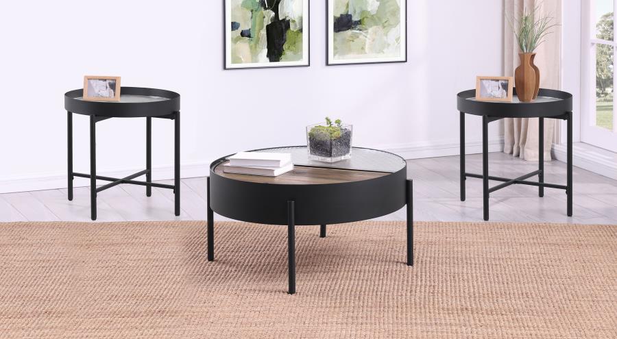 Ozella Sandy Black 3-Piece Round Coffee and End Table Set by Coaster at Eve Furniture