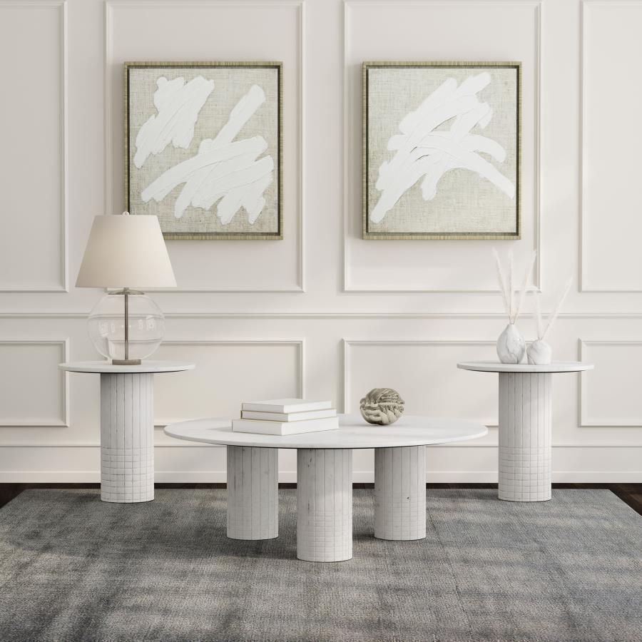 Astoria White 3-Piece Marble Coffee and End Table Set by Coaster at Eve Furniture