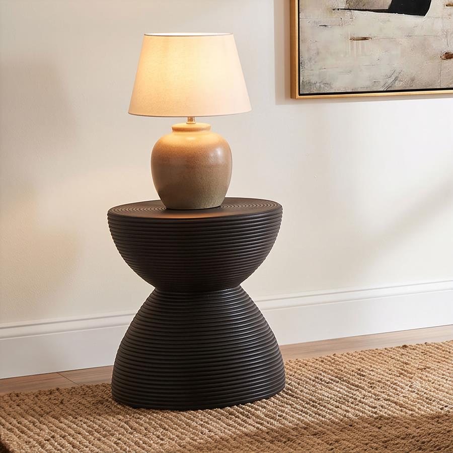 Macedo Black Round Ribbed Rattan Drum End Table by Coaster at Eve Furniture