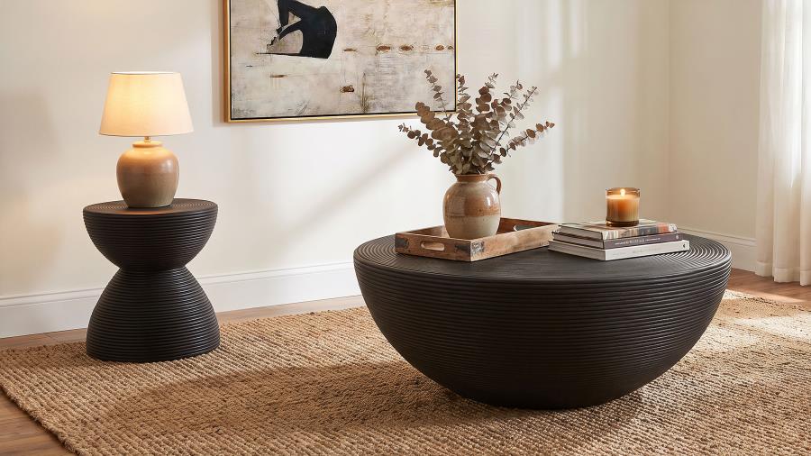 Macedo Black 2-Piece Transitional Round Rattan Occasional Table Set by Coaster at Eve Furniture