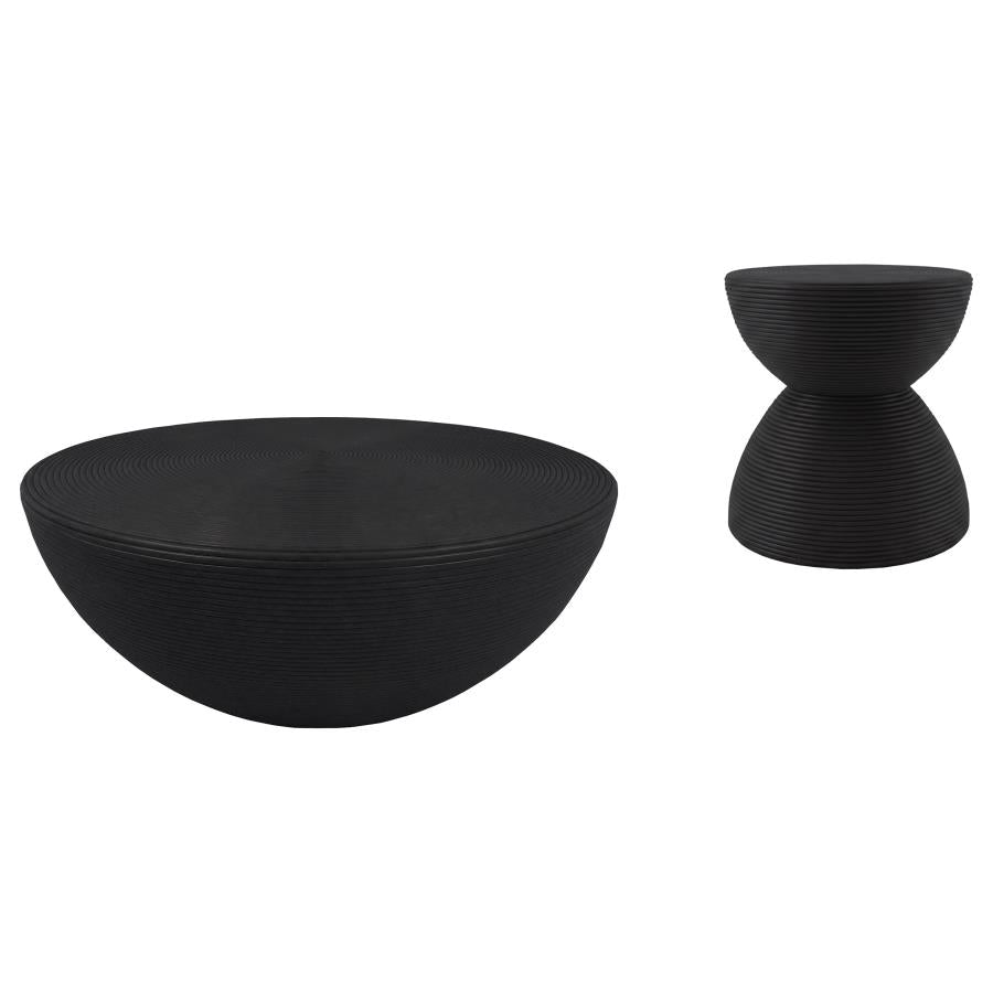 Macedo Black 2-Piece Transitional Round Rattan Occasional Table Set by Coaster at Eve Furniture