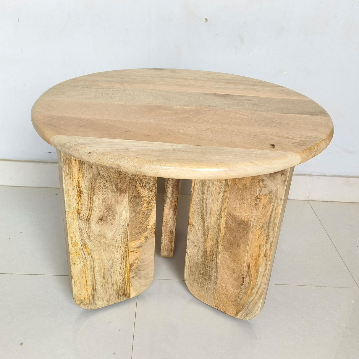 Dale Natural Mango Sculptural Round Solid Mango Wood End Table