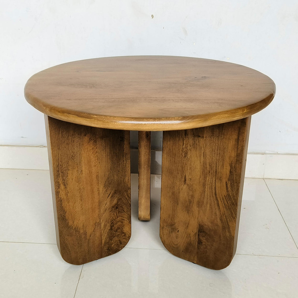 Dale Honey Mango Sculptural Round Solid Mango Wood End Table